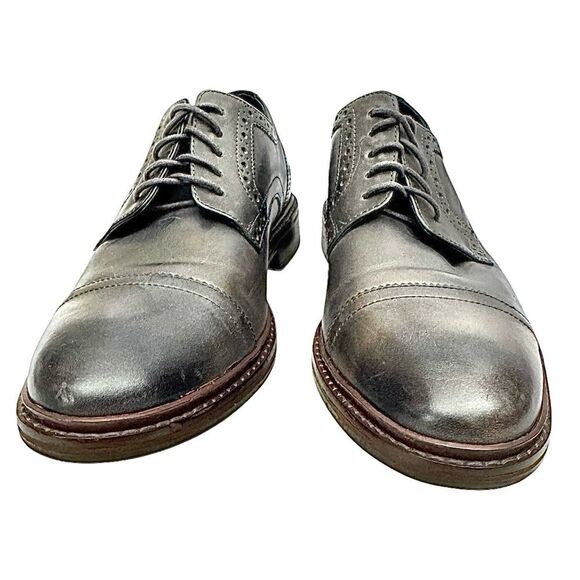 Cole Haan Mens Colton Oxford Dress Shoes Gray Leather Cap Toe Lace Up 9 M Used - Picture 7 of 10